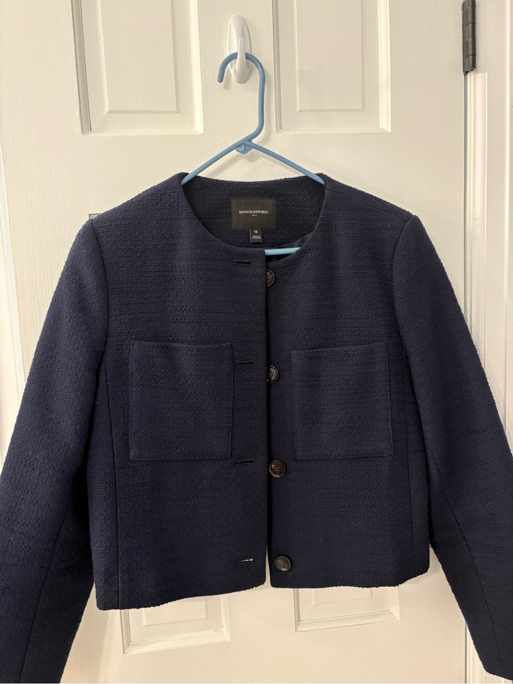 Banana Republic Navy Textured Cropped Blazer